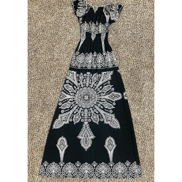 NWT Earthbound Womens Black & White Floral Maxi Boho Bodycon Sz M Dress S1000 - Picture 2 of 12